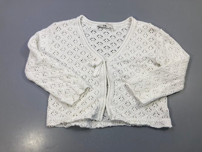 Gilet blanc maille ajourée, fermeture nœud, moins cher chez Petit Kiwi