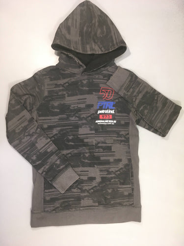 Sweat gris foncé effet camouflage 50 ptrl, légèrement bouloché, moins cher chez Petit Kiwi
