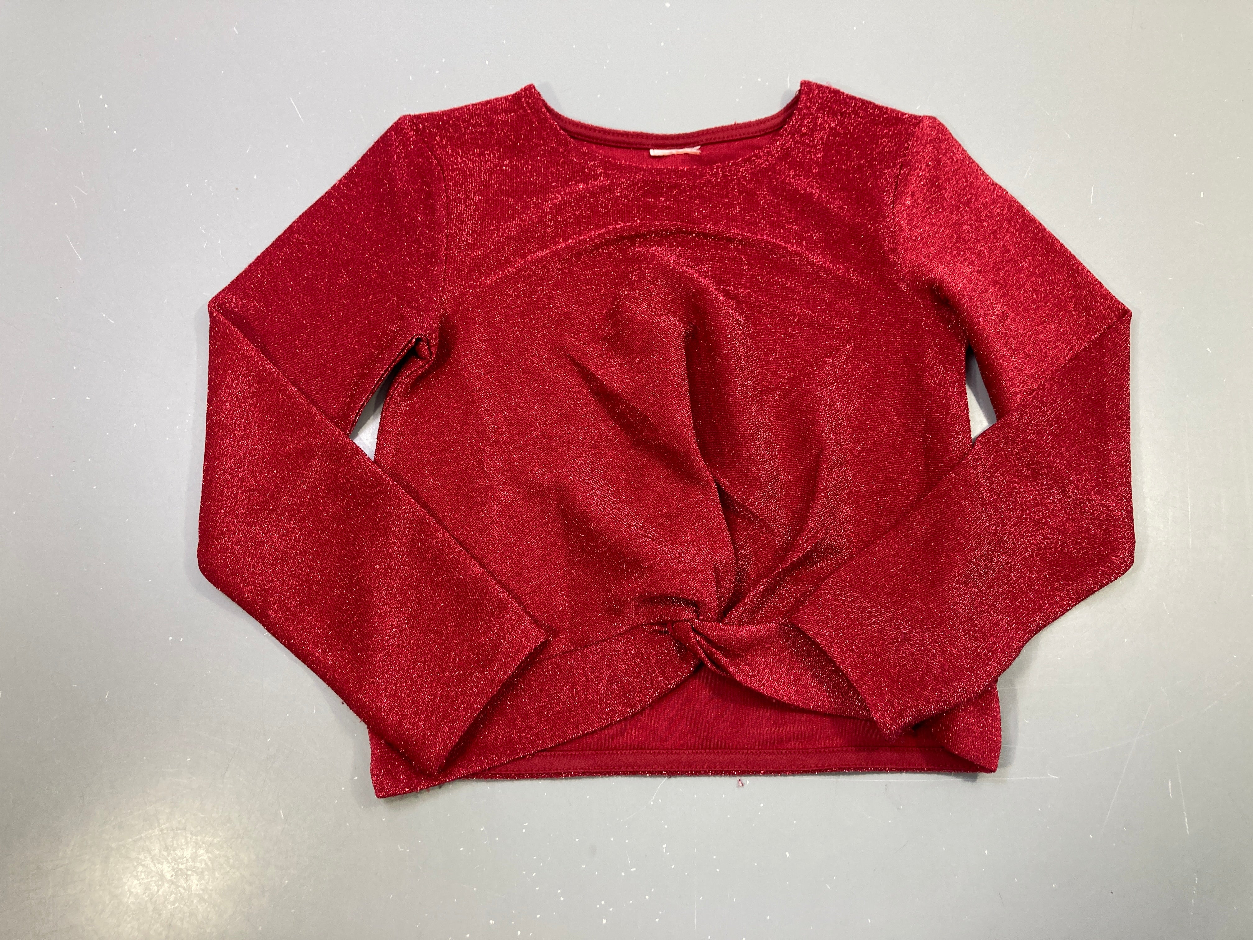 T-shirt m.l bordeaux lurex pailleté, nœud torsadé devant