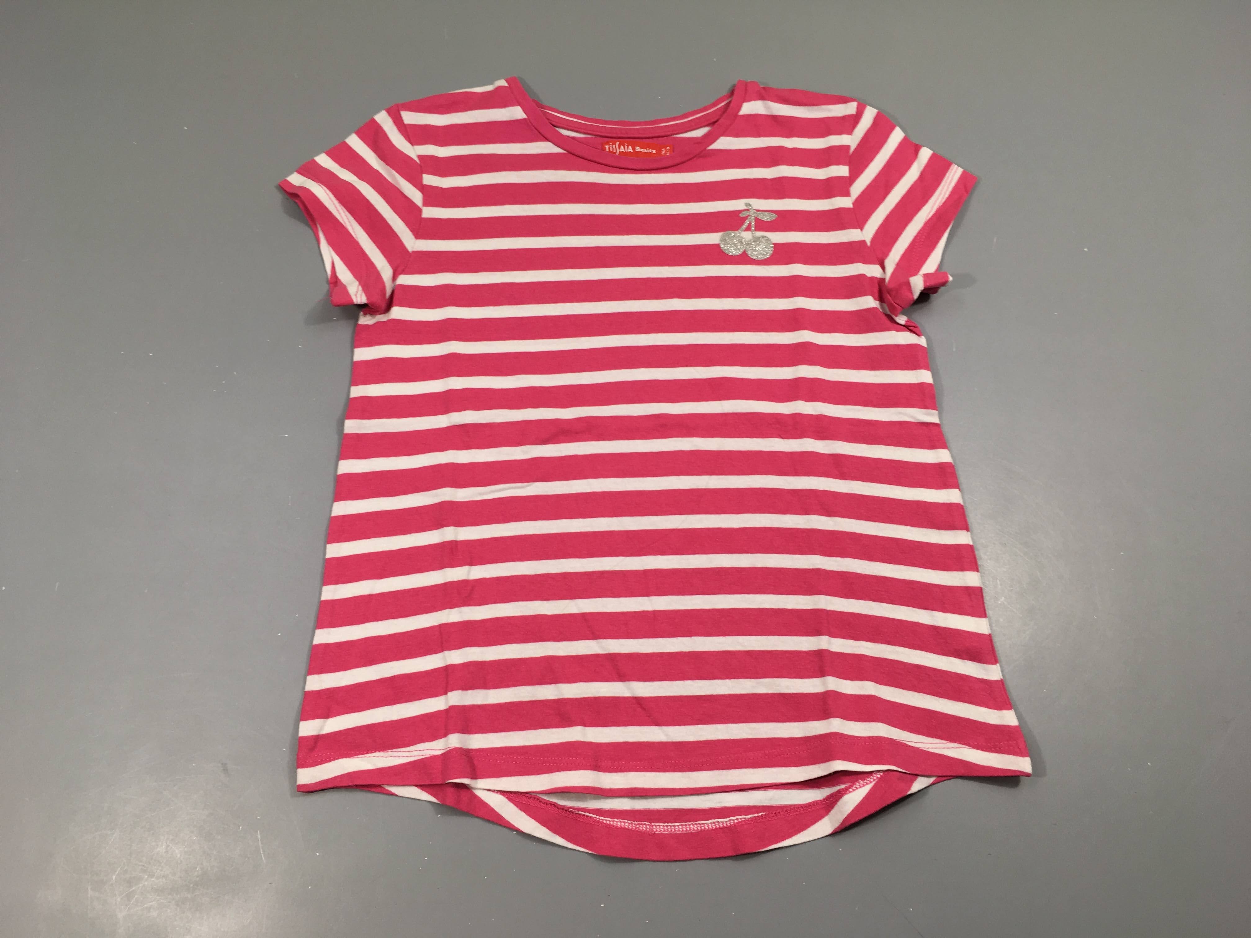 T-shirt m.c rose rayé blanc cerises argentées