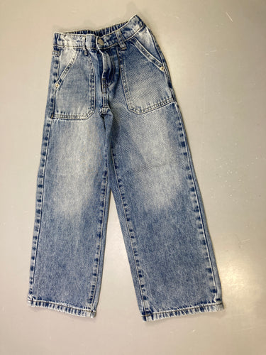 Jean bleu délavé coupe large, taille élastiquée, moins cher chez Petit Kiwi