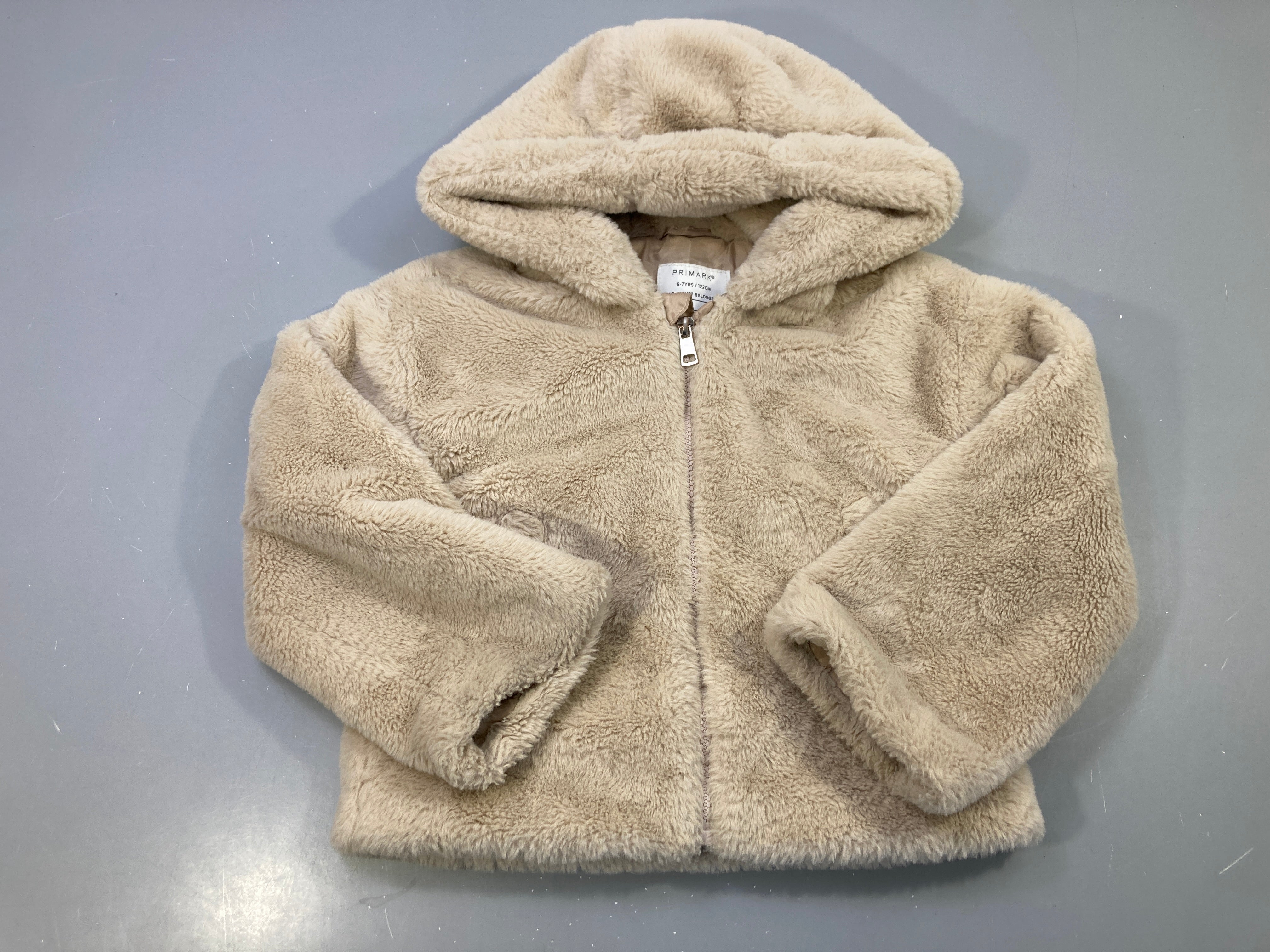 Gilet veste zippée capuche beige peluche