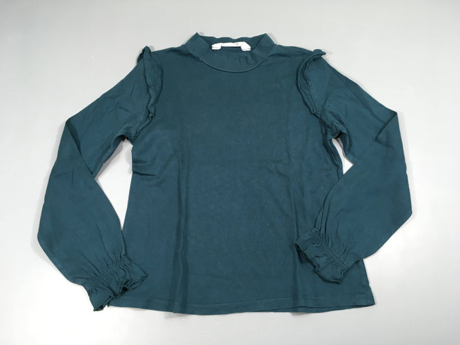 T-shirt col roulé vert froufrous, moins cher chez Petit Kiwi