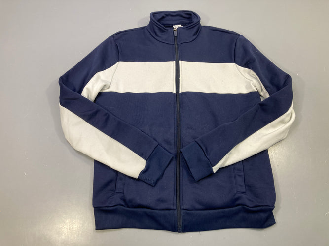 Sweat zippé bleu marine bande gris clair, col montant, poches, moins cher chez Petit Kiwi