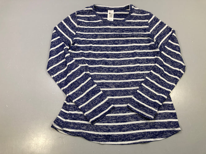 Pull extra léger bleu chiné rayé blanc, maille fine, here+there, moins cher chez Petit Kiwi