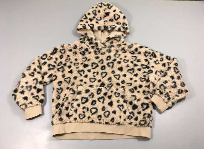 Pull velours beige léopard à capuche, moins cher chez Petit Kiwi