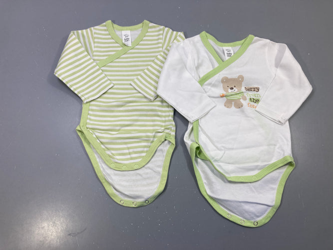 2 Bodies m.l vert anis blanc croisé rayé et ourson, Baby Club, moins cher chez Petit Kiwi
