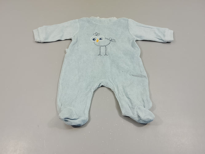 Pyjama velours bleu clair oiseau, moins cher chez Petit Kiwi