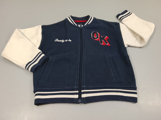 Swat zippé bleu marine, blanc  "OK", moins cher chez Petit Kiwi