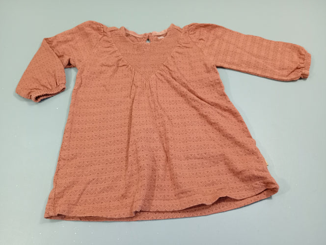 Robe m.l vieux rose, petits motifs noirs, fils roses, moins cher chez Petit Kiwi