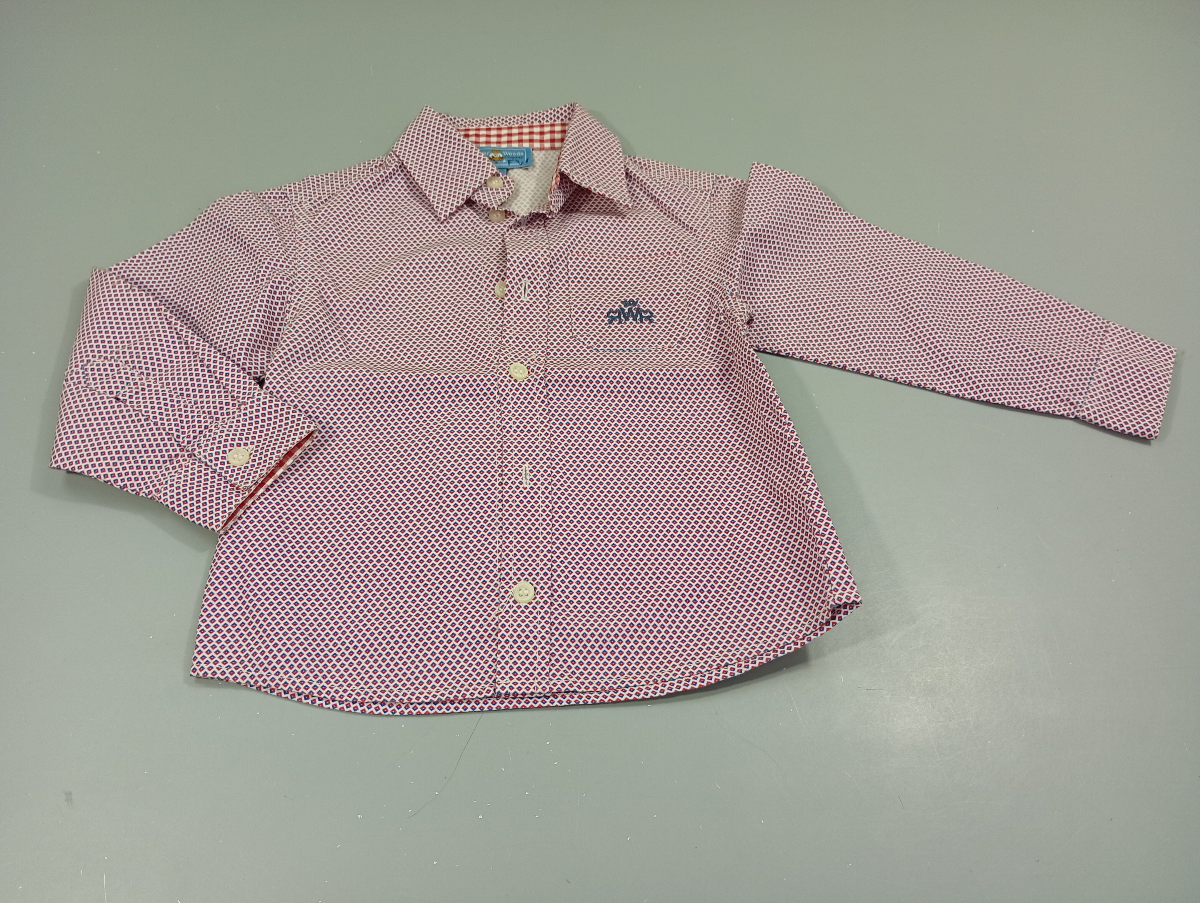 Chemise m.l blanche à motifs rouge, bleu