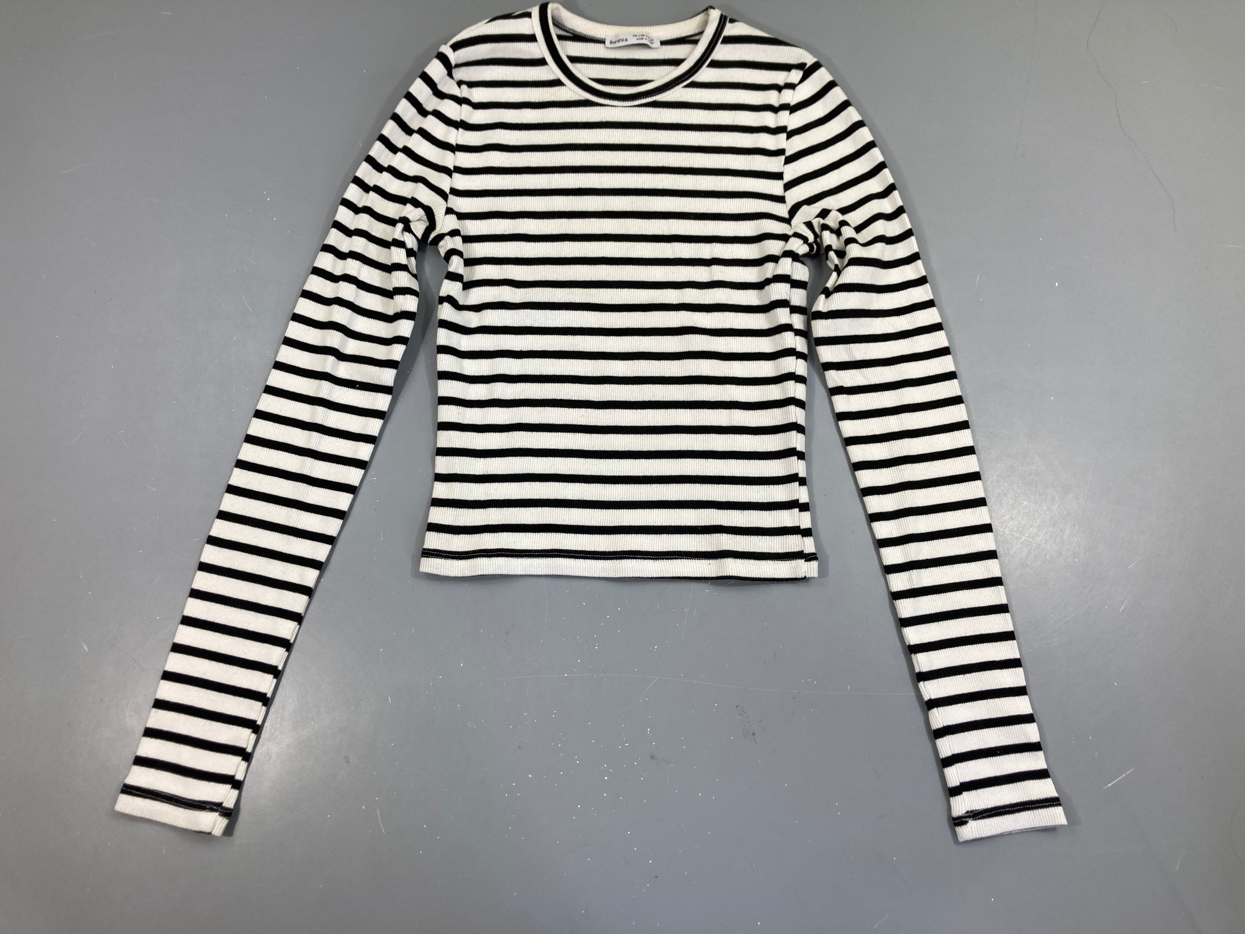 T-shirt m.l côtes blanc rayé noir