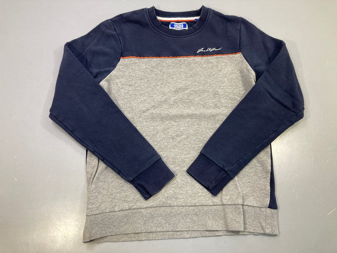 Sweat bleu marine gris chiné, liseré orange, moins cher chez Petit Kiwi