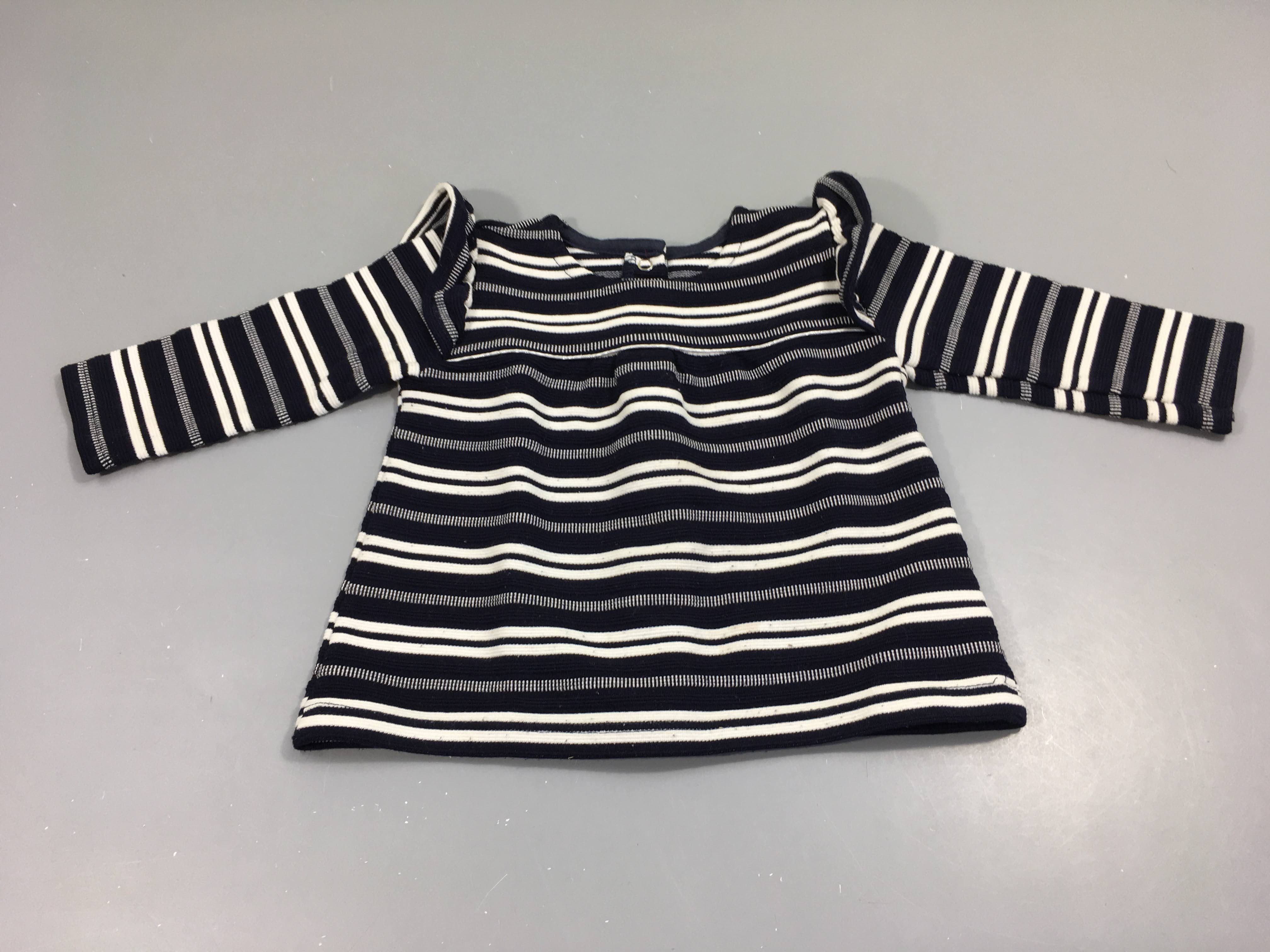 Blouse m.l rayures bleu foncé/blanc pressions dans le dos