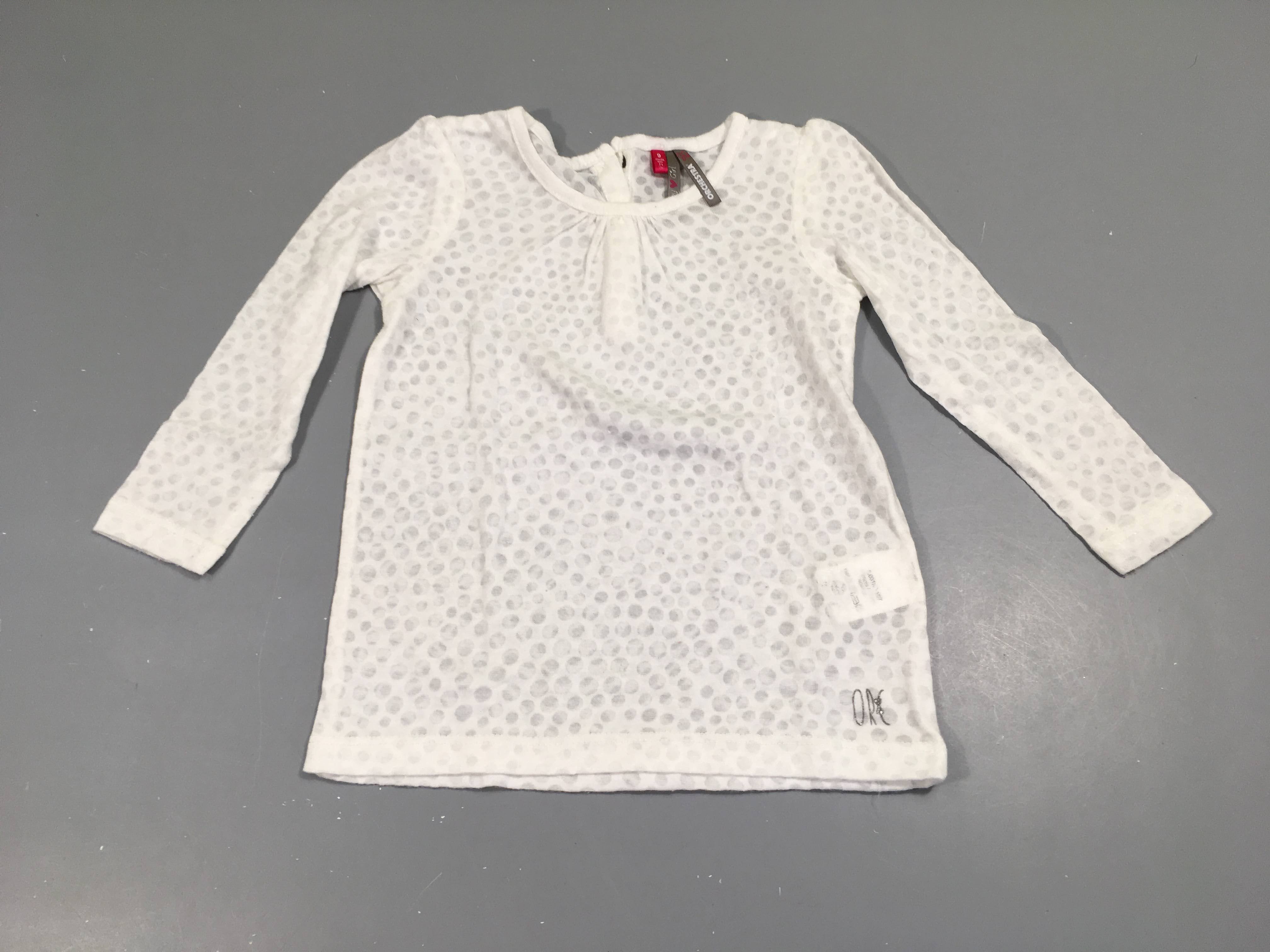 T-Shirt m.l  blanc à pois semi transparent