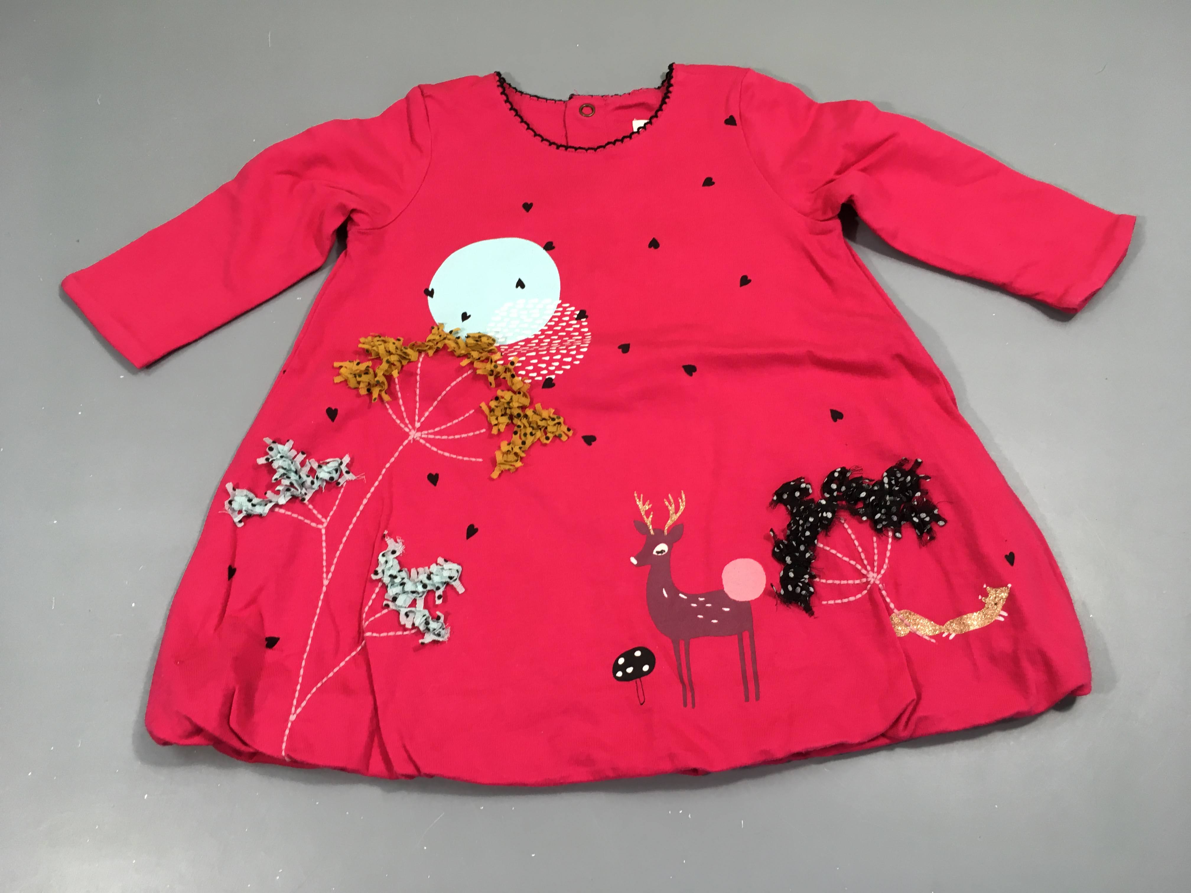 Robe m.l jersey épais rose vif motifs forêt