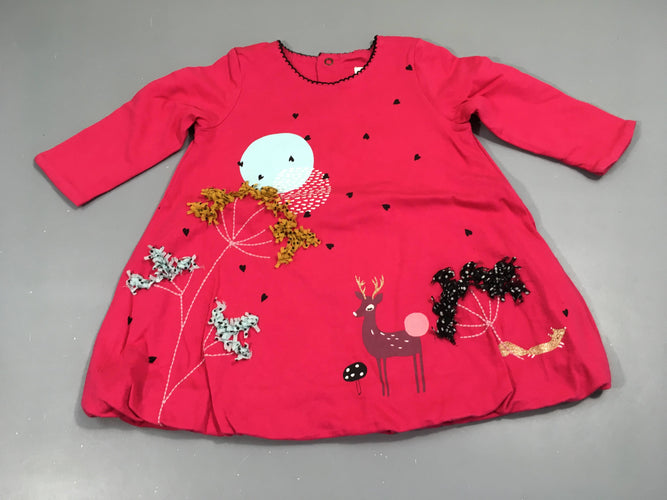 Robe m.l jersey épais rose vif motifs forêt, moins cher chez Petit Kiwi