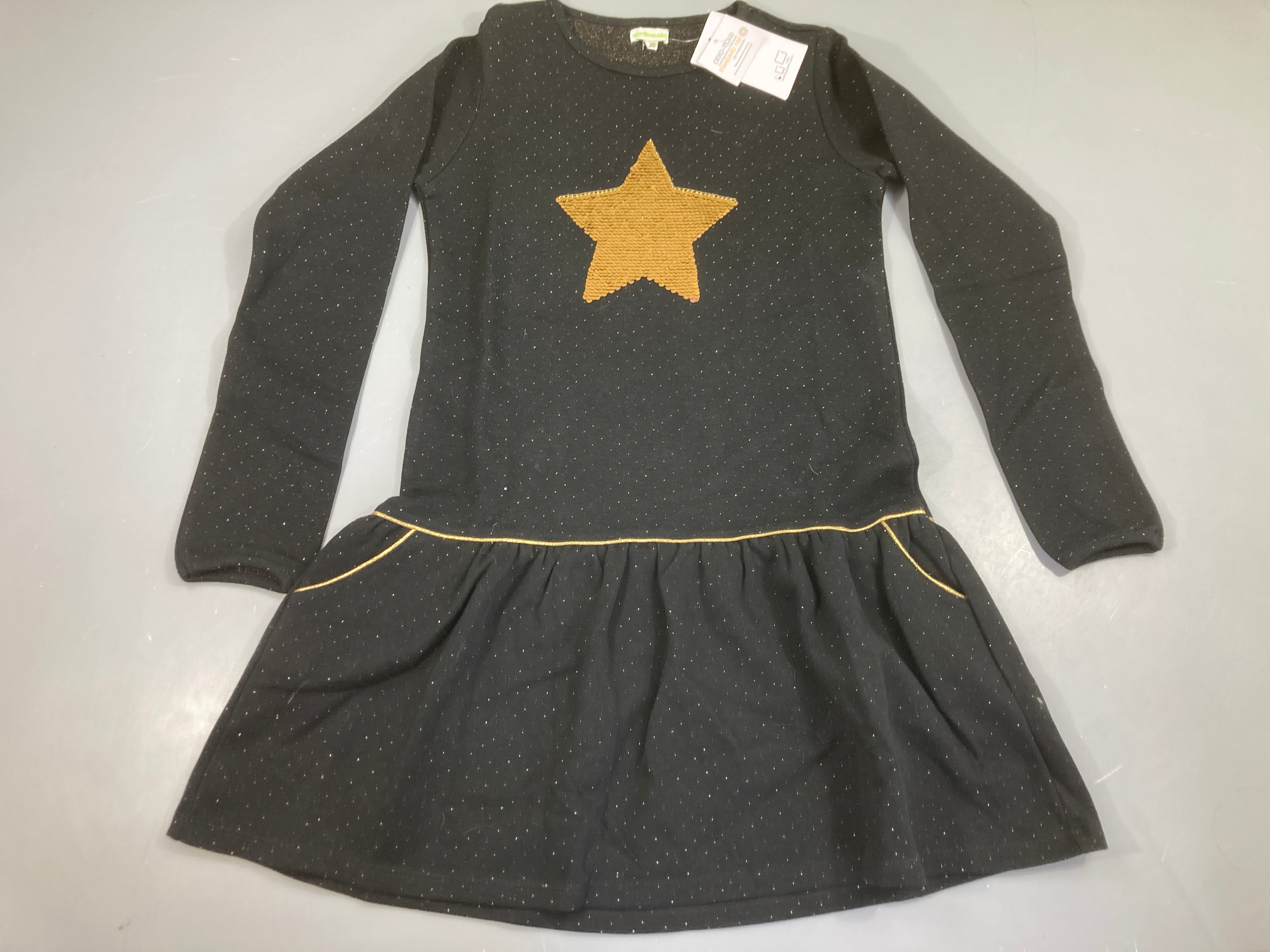 NEUF Robe m.l molleton noir irisé étoiles sequins réversibles