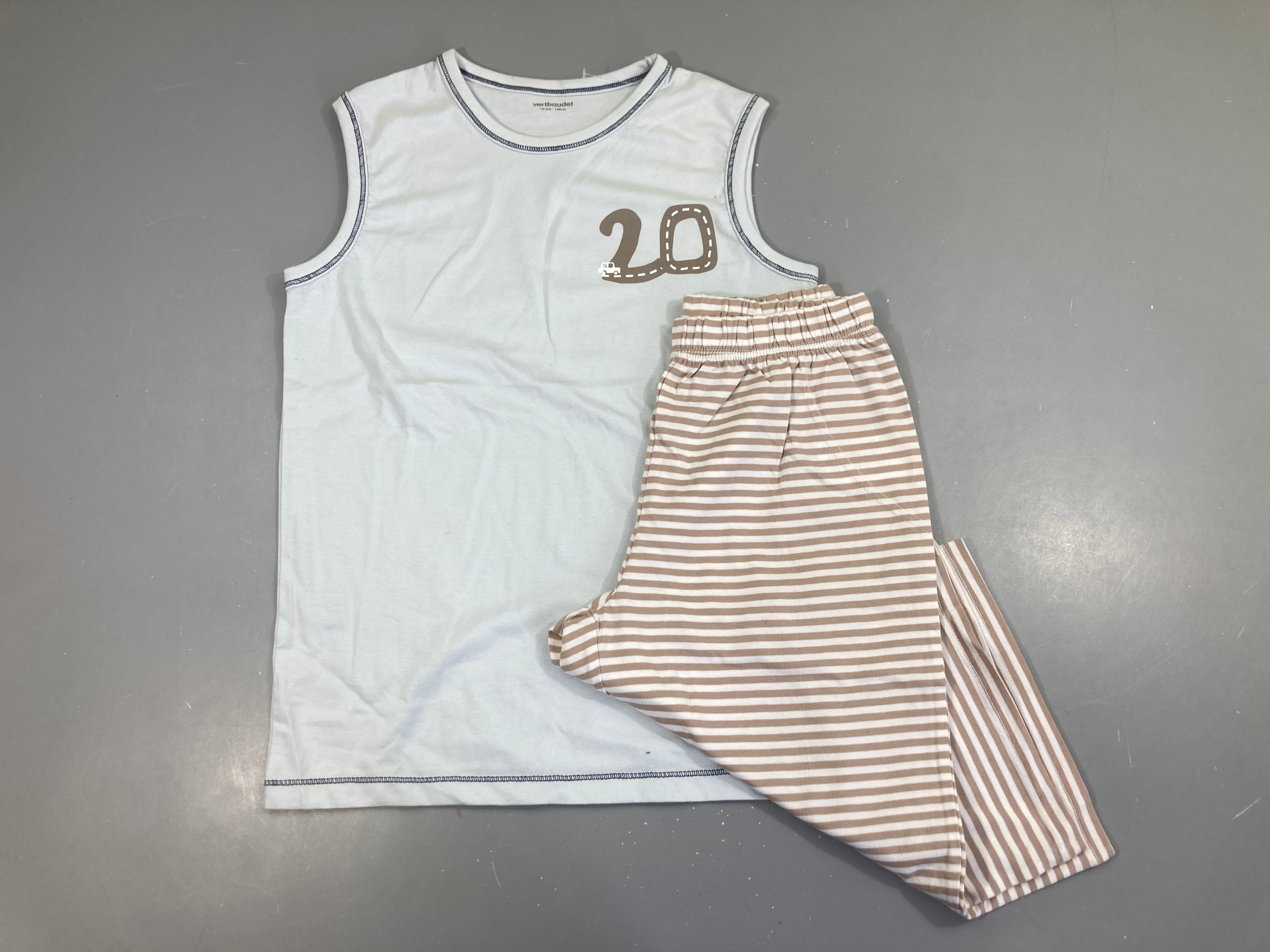 Pyjashort 2pcs jersey bleu rayé brun