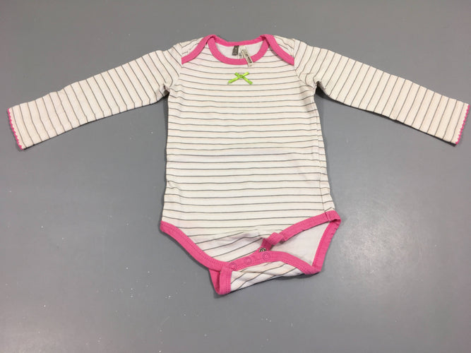 Body m.l blanc rayures gris et rose clair, moins cher chez Petit Kiwi