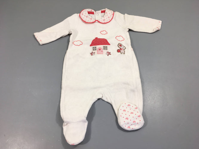 Pyjama velours blanc avec col claudine , maison rouge, moins cher chez Petit Kiwi