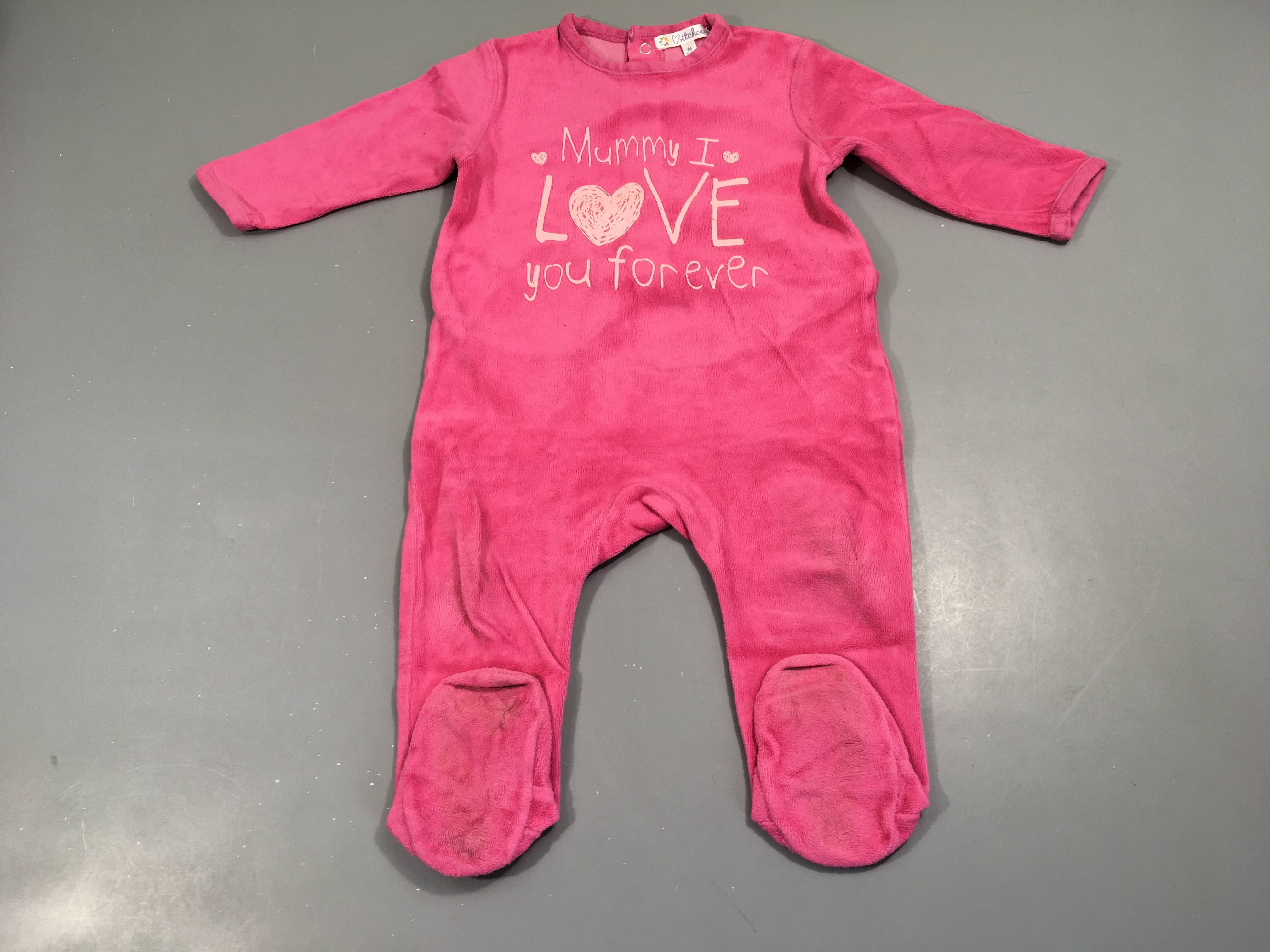 Pyjama velours rose vif , mummy love