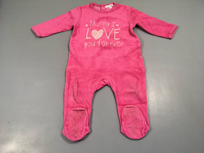 Pyjama velours rose vif , mummy love, moins cher chez Petit Kiwi
