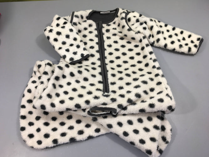 Sac de couchage manches amovibles softy blanc pois noir, décousu au niveau de la fermeture, moins cher chez Petit Kiwi