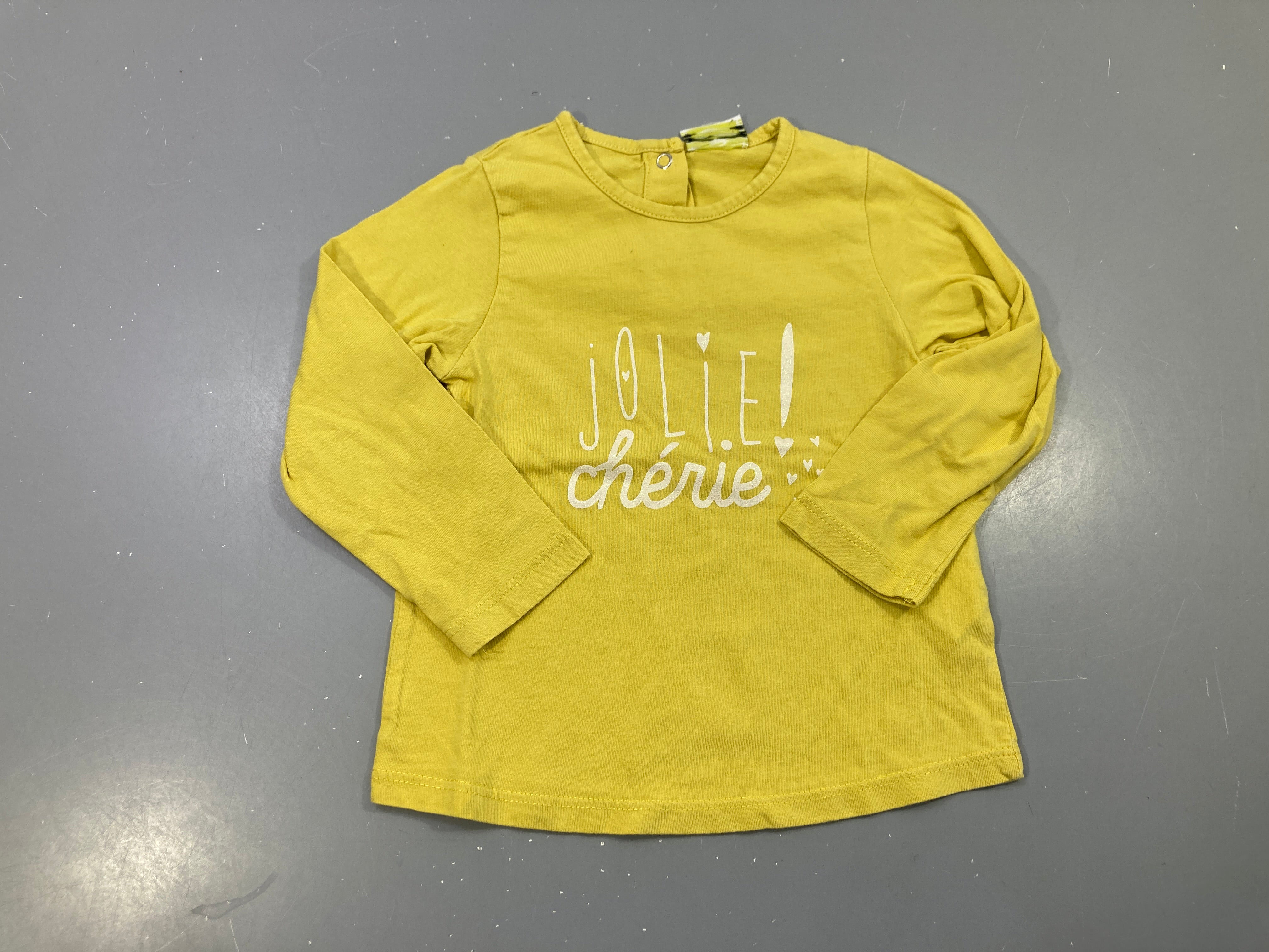T-shirt m.l jaune moutarde, Jolie chérie sequins