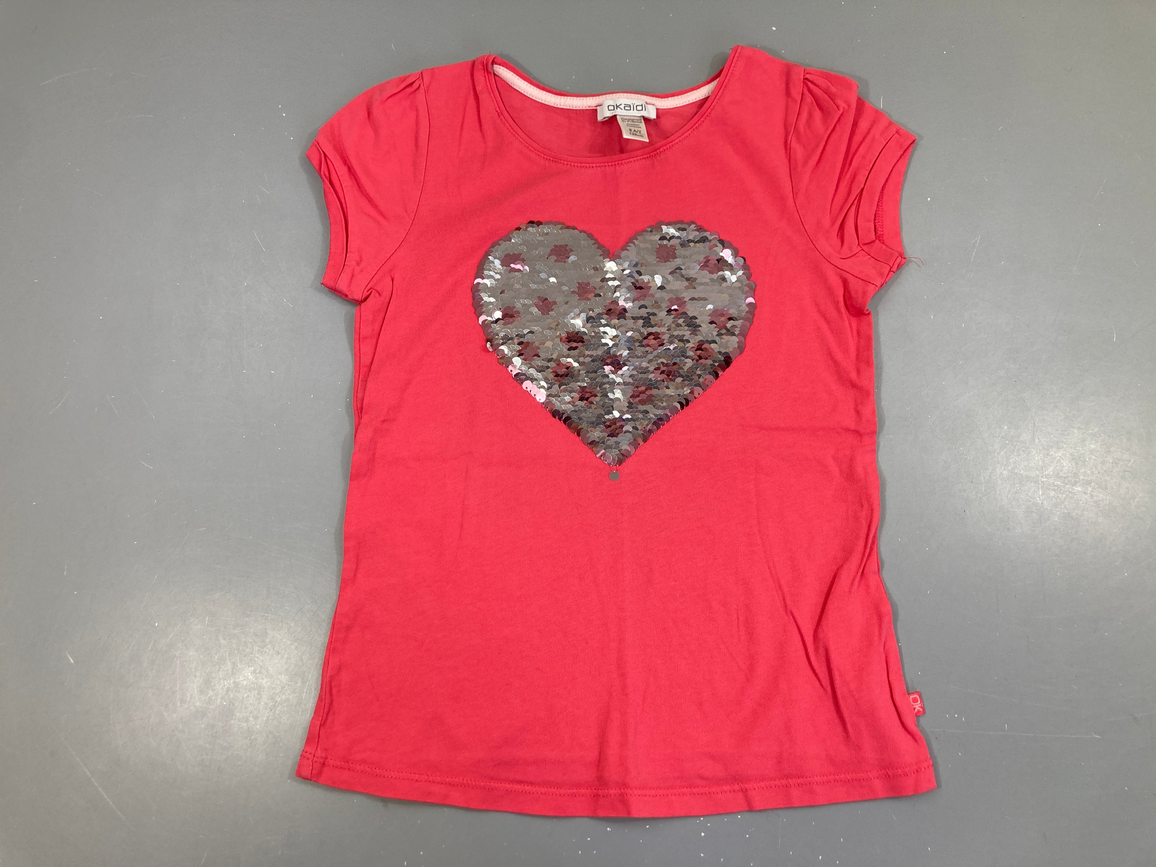 T-shirt m.c rose coeurs sequins réversibles