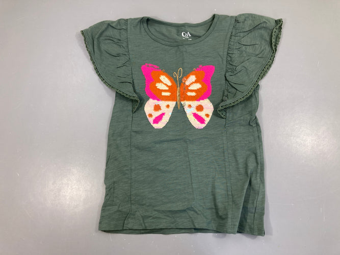 T-shirt m.c kaki flammé papillons sequins réversibles, moins cher chez Petit Kiwi