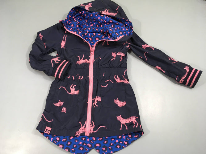 Veste longue coupe vent à capuche réversible bleu et rose, léopart, Z8, moins cher chez Petit Kiwi