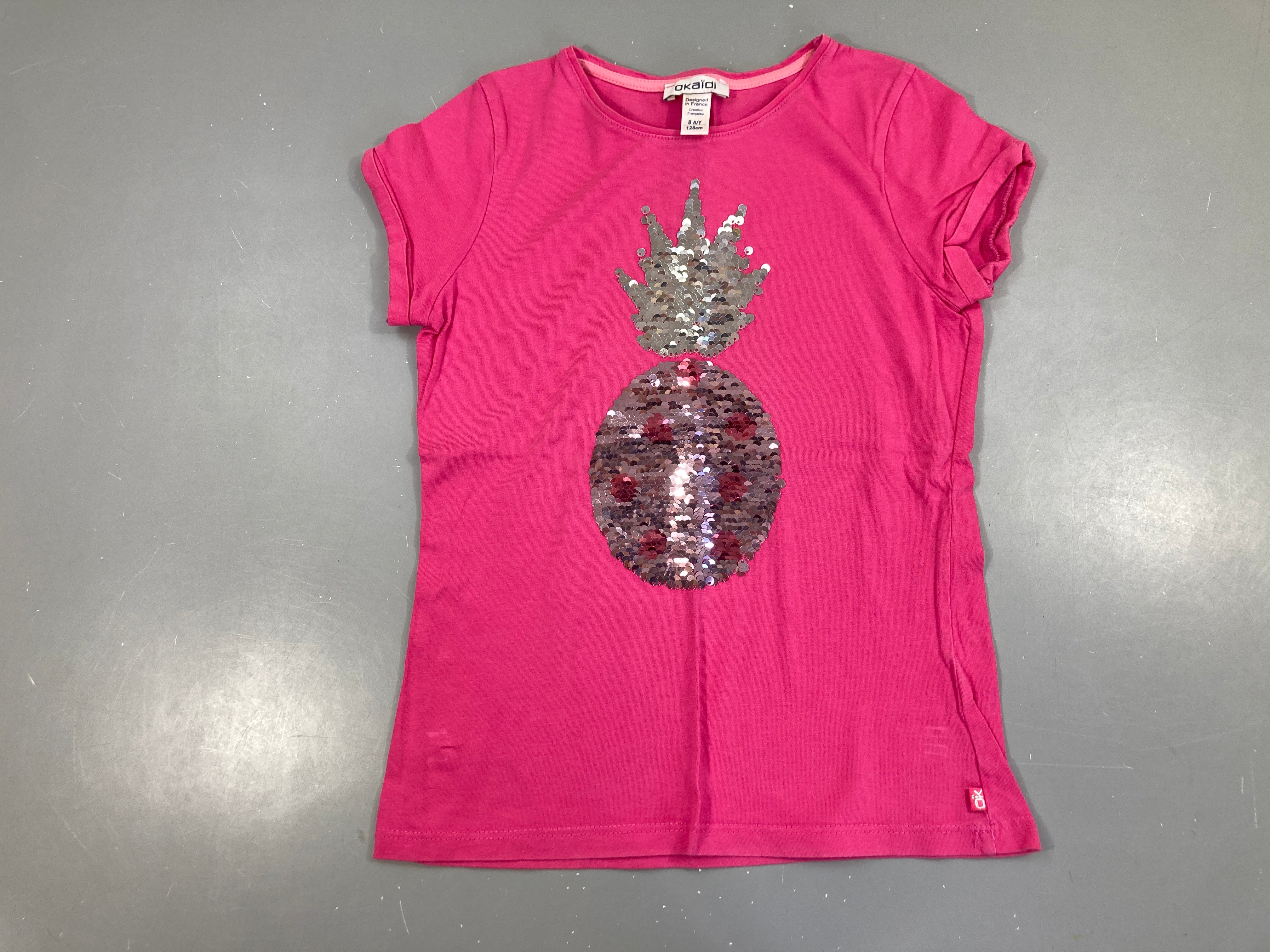 T-shirt m.c rose ananas sequins réversibles