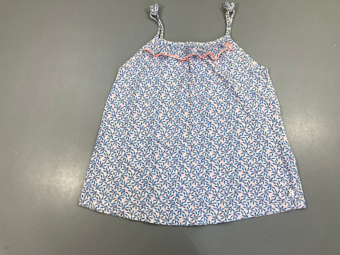 T-shirt fines bretelles blanc feuillage bleu, moins cher chez Petit Kiwi