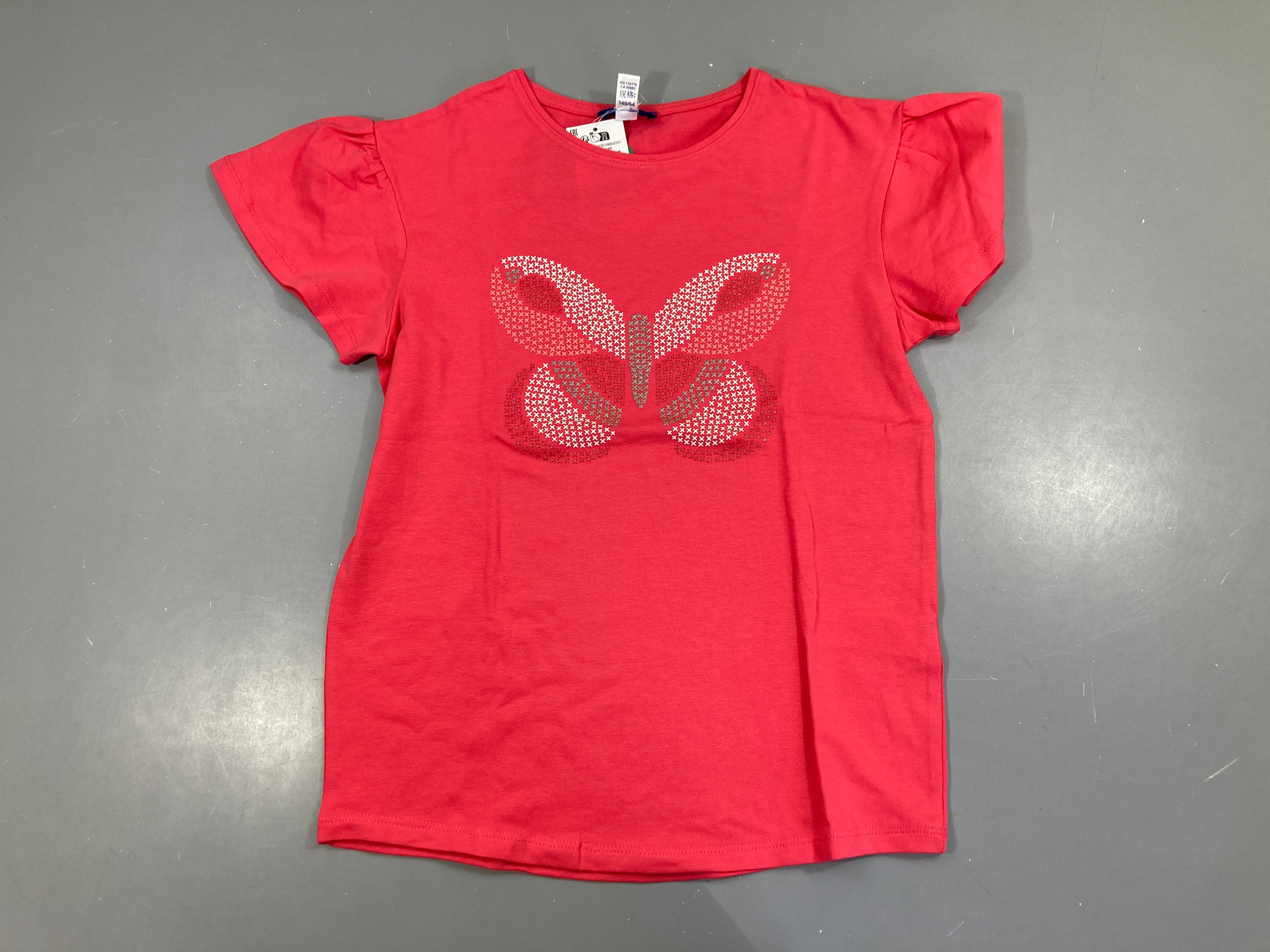 NEUF T-shirt m.c rose papillon (prix neuf 9,99€)
