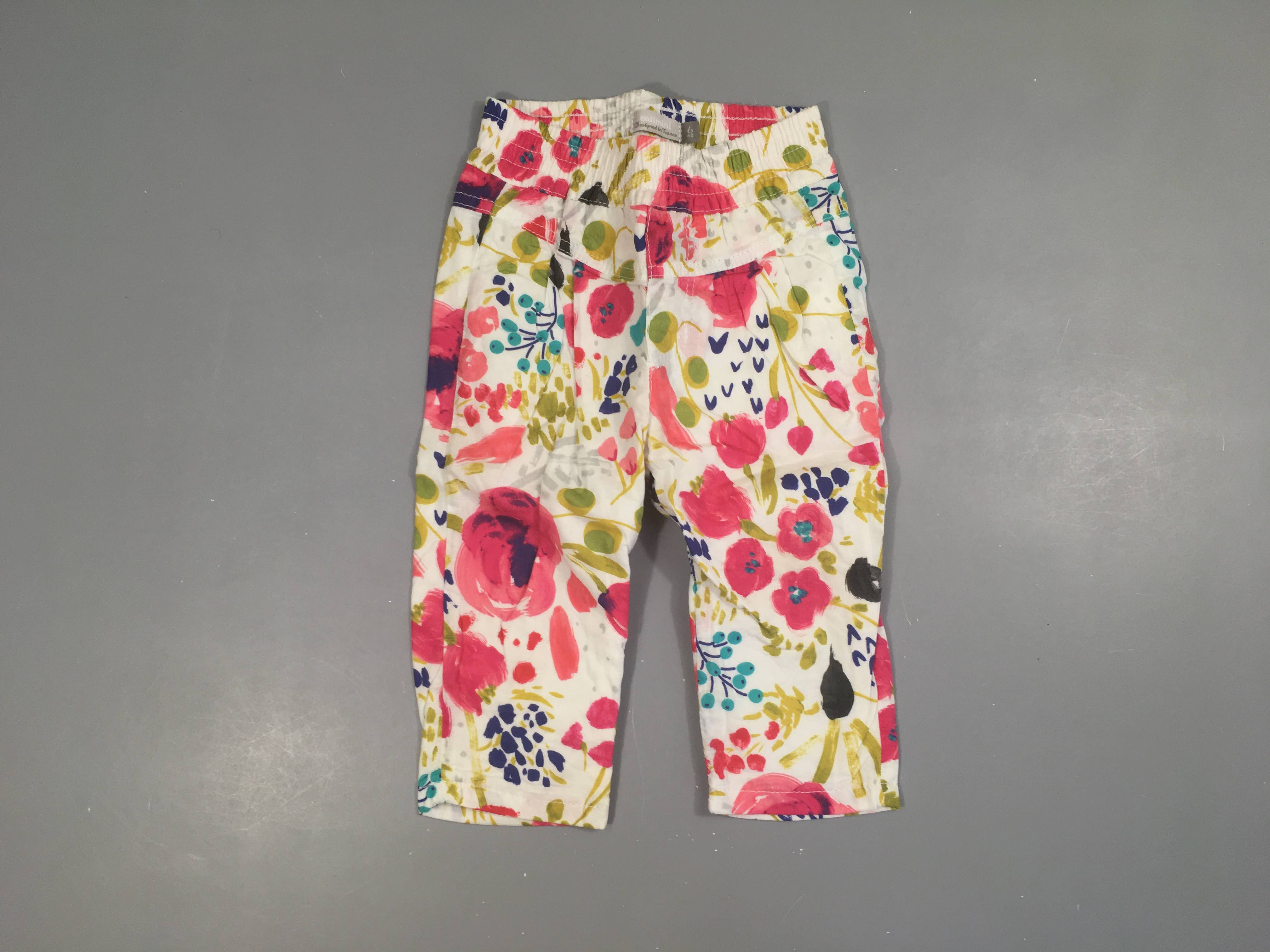 Pantalon blanc fleuri rose-vert