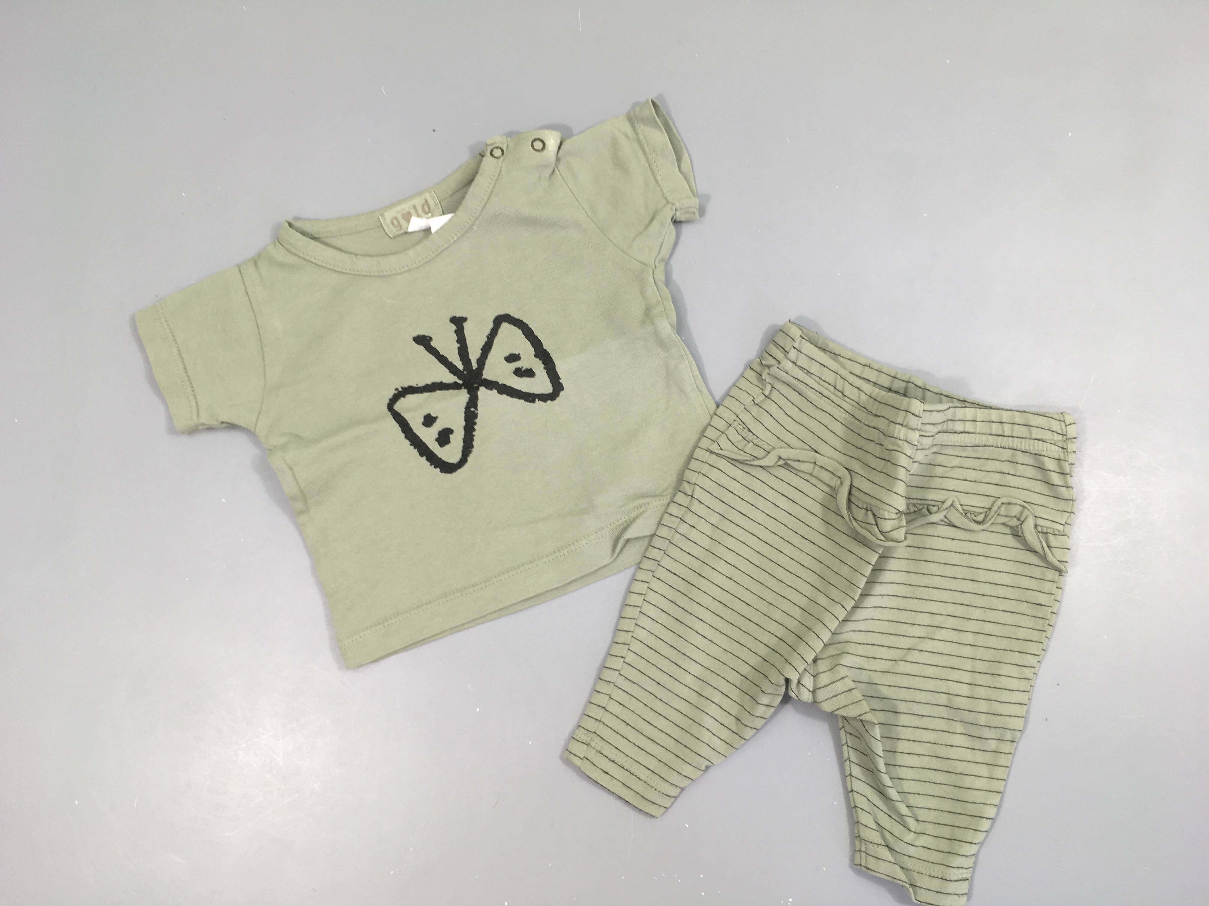 T-shirt m.c j-kaki clair papillon (petite tache arrière épaule + legging rayé