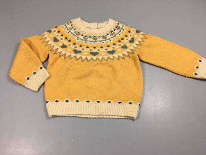 Pull jaune motifs style norvégien, moins cher chez Petit Kiwi