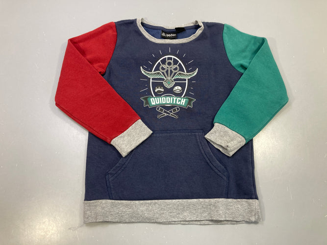 Sweat bleu marine, manches rouge et verte, imprimé Quidditch, poche kangourou, Harrayé Potter, moins cher chez Petit Kiwi