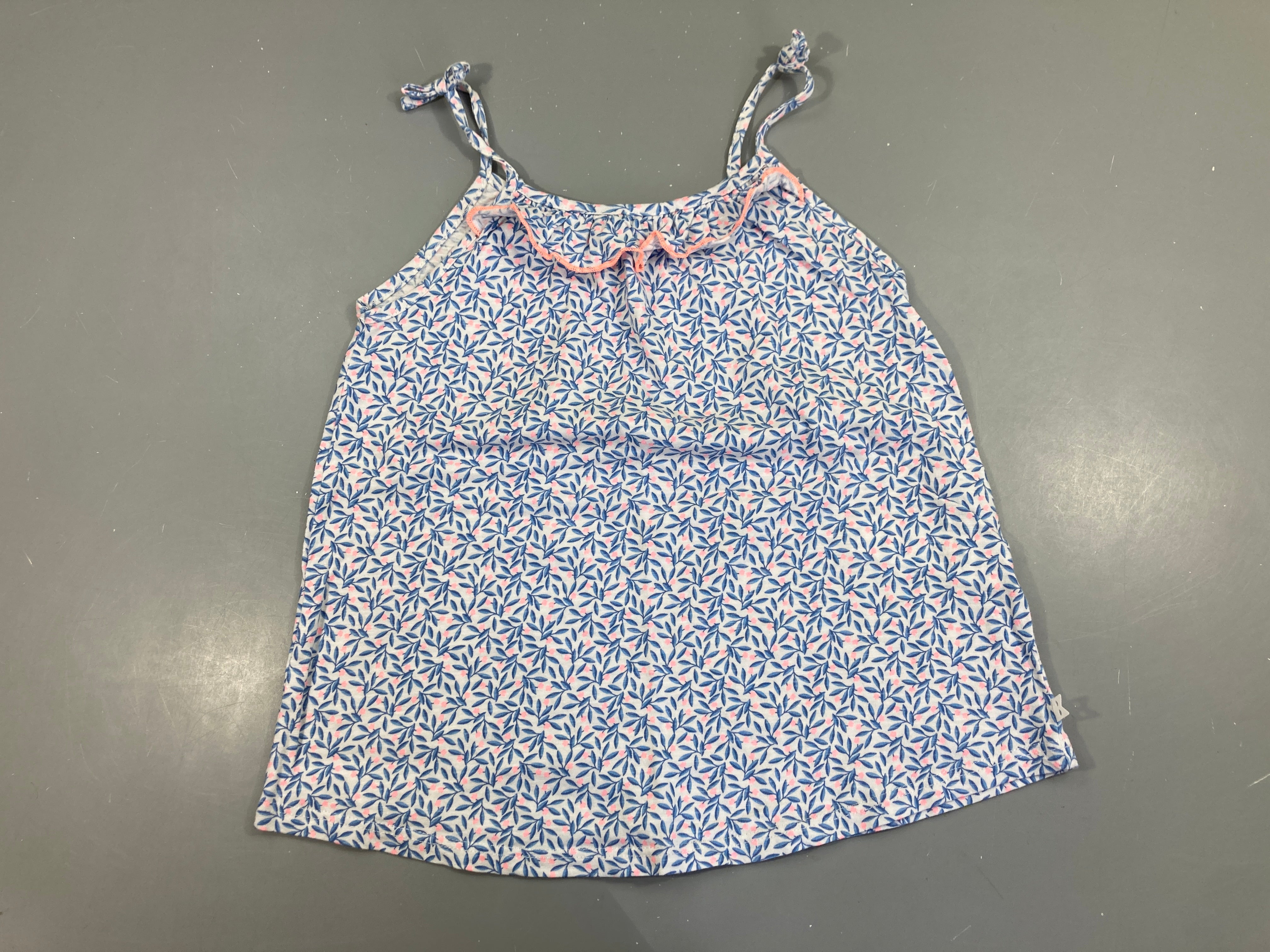 T-shirt fines bretelles feuillage bleu