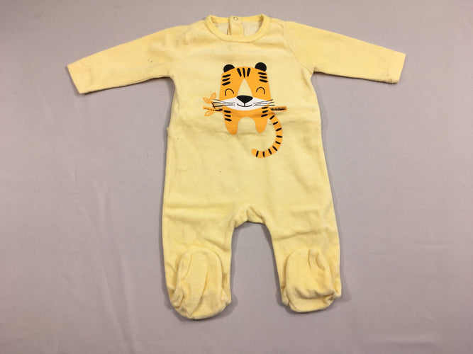 Pyjama velours jaune tigre, tigre un peu abîmé, moins cher chez Petit Kiwi