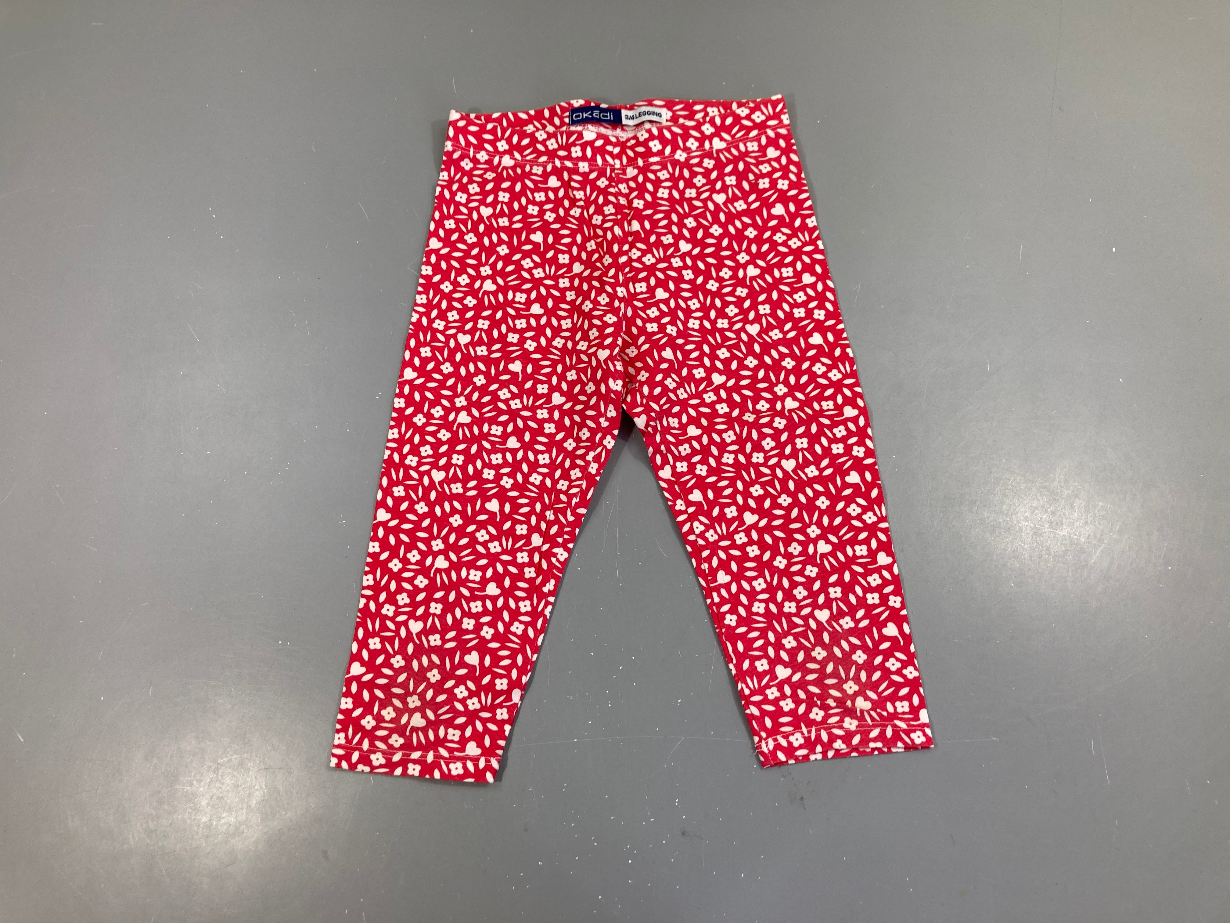 Legging 3/4 rouge fleuri
