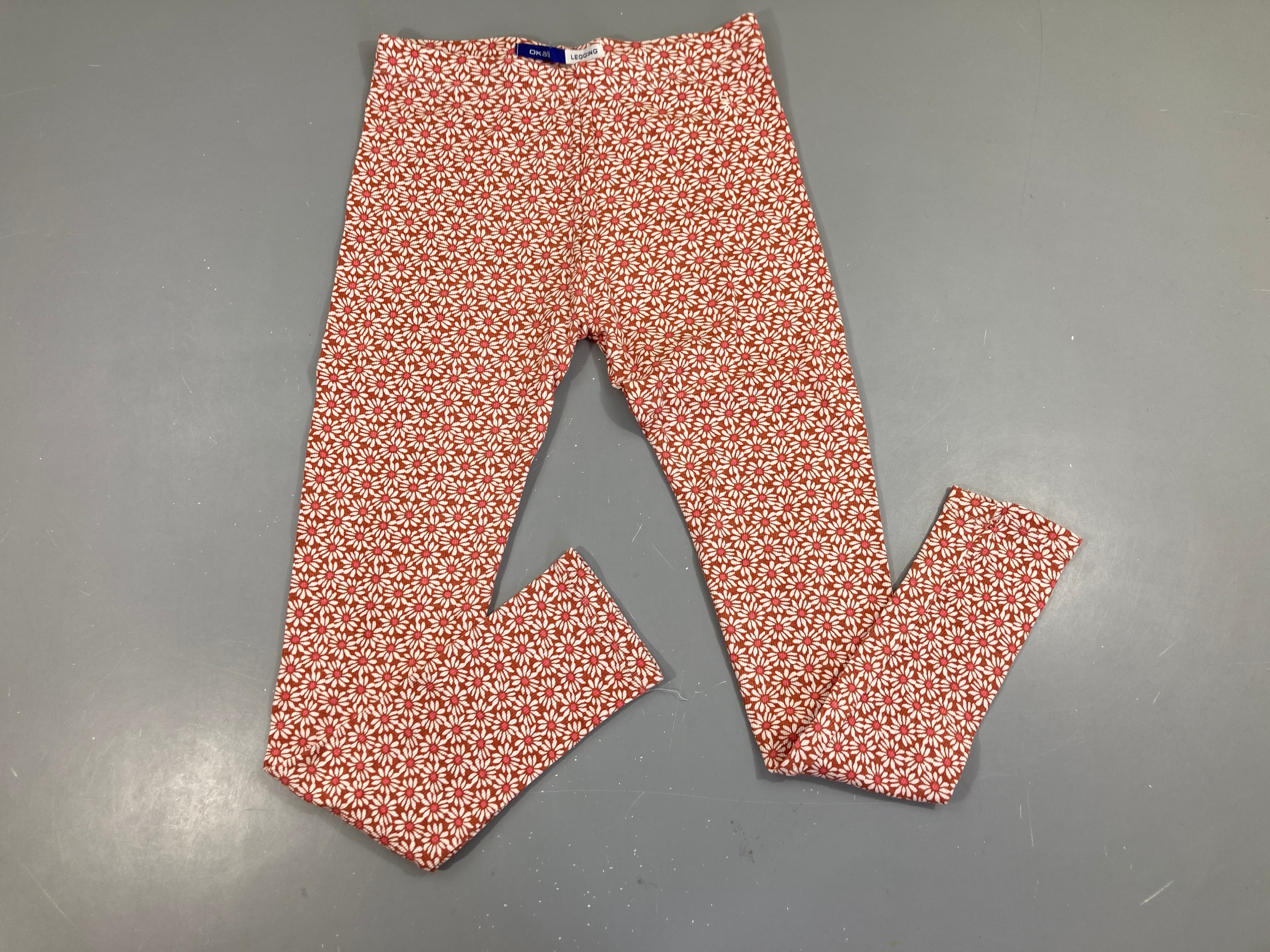 Legging brun fleuri côtelé
