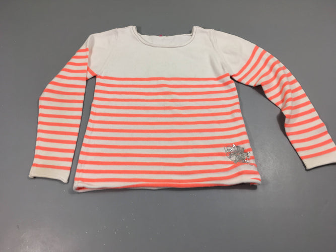 Pull blanc rayure orange fluo, moins cher chez Petit Kiwi