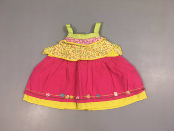 Robe à bretelles fuchsia-jaune fleuri