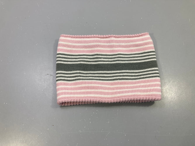Tour de cou rose, gris et blanc rayé, maille, moins cher chez Petit Kiwi