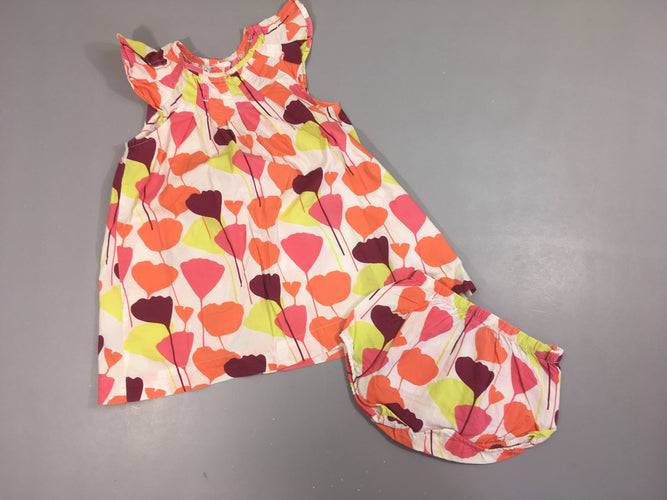 Robe m.c blanche motifs rose-orange-mauve +  Bloomer, moins cher chez Petit Kiwi