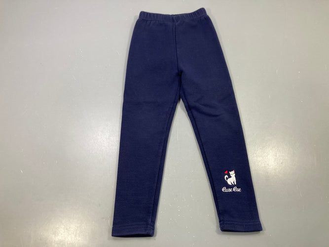 Legging bleu marine molletonné, chat brodé « Cute Cat » doublé velours Légèrement bouloché, moins cher chez Petit Kiwi