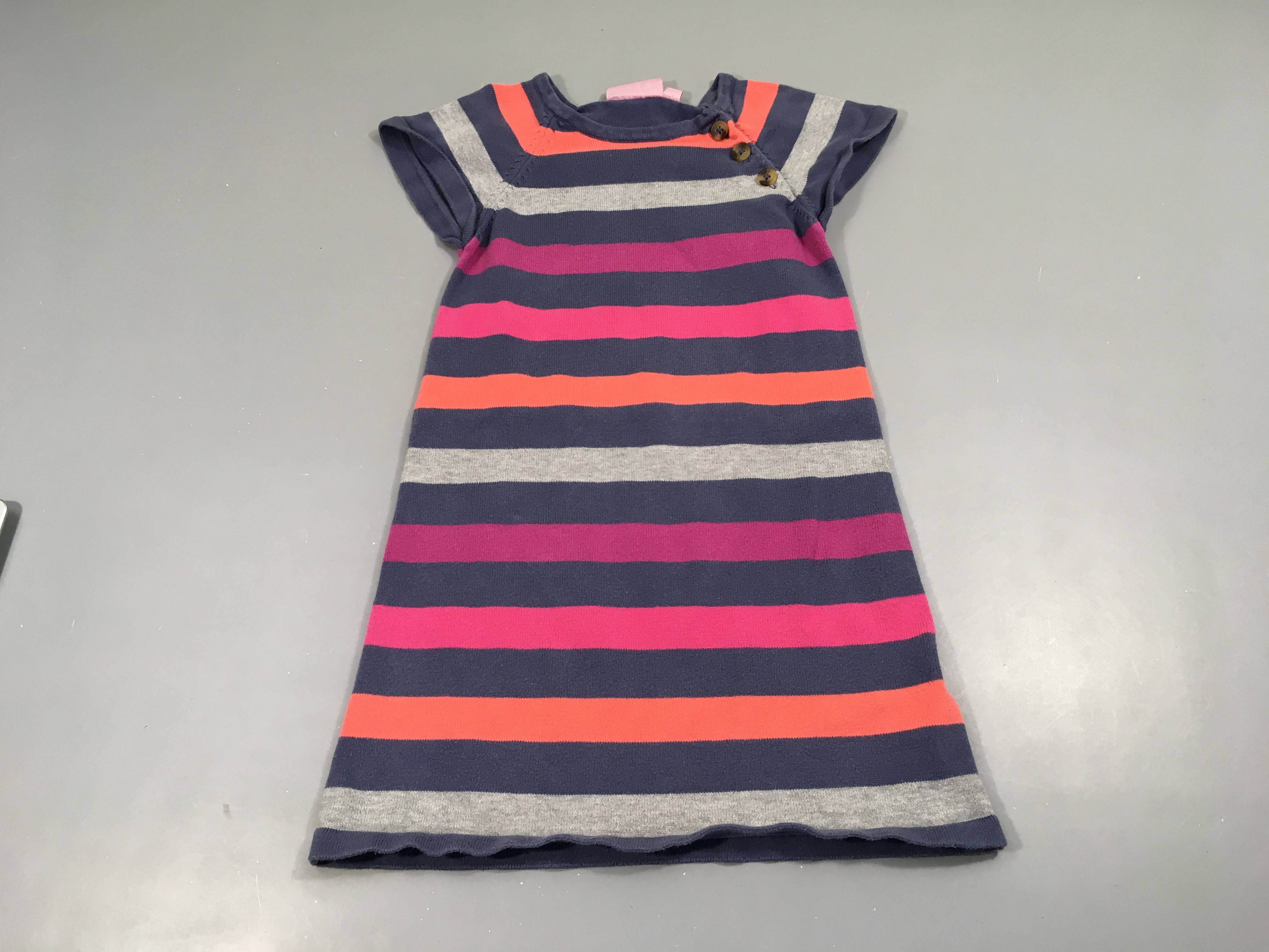 Robe m.c coton rayure bleu/gri/rose