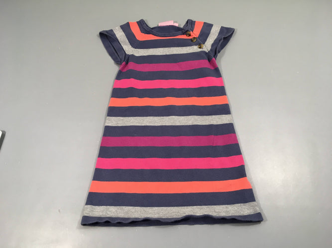 Robe m.c coton rayure bleu/gri/rose, moins cher chez Petit Kiwi